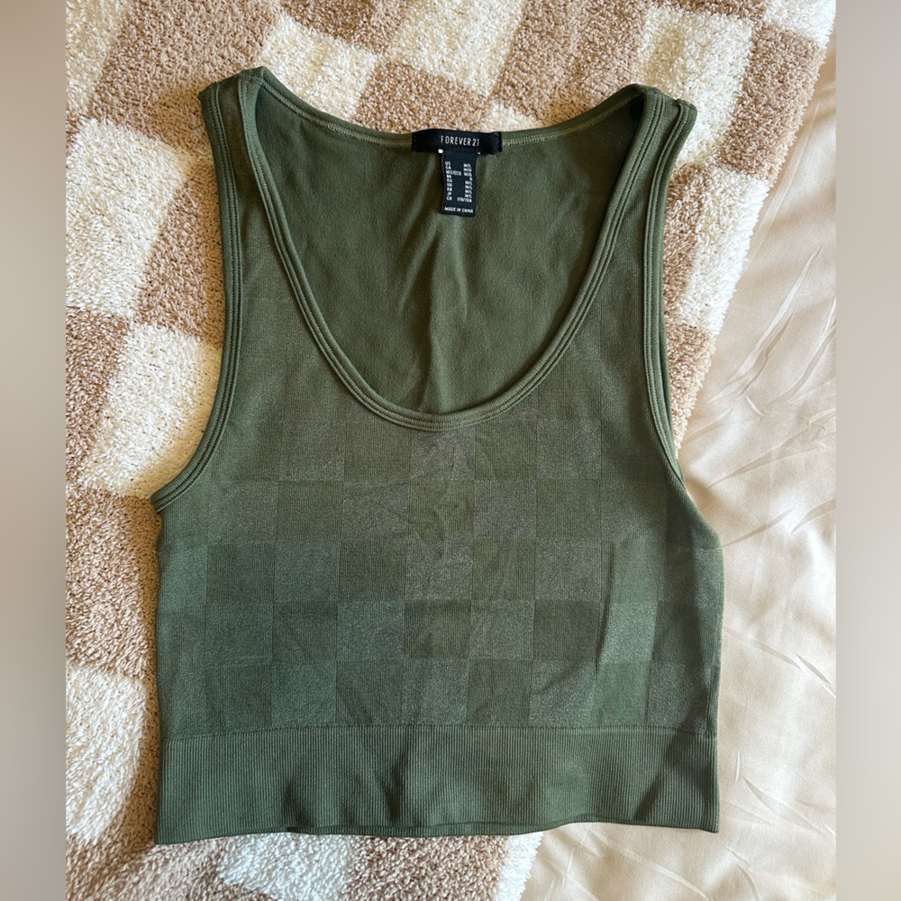 Women’s Green Checkered Cropped Tank Top